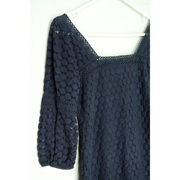 Solitaire by Ravi Khosla Black Lace Midi Dress Crochet 3/4 Sleeves Lined Small - Picture 2 of 10